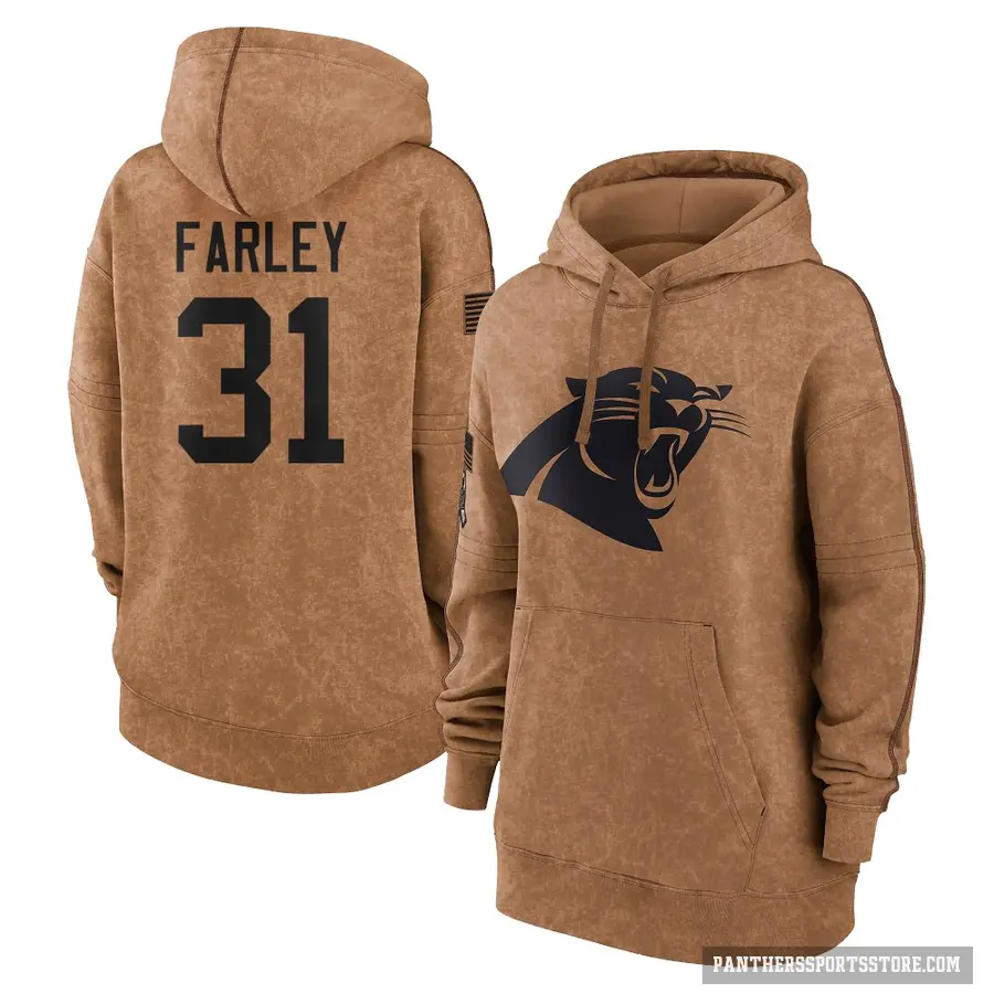 Women's ＃31 Caleb Farley Carolina Panthers Brown 2023 Salute To Service Pullover Hoodie