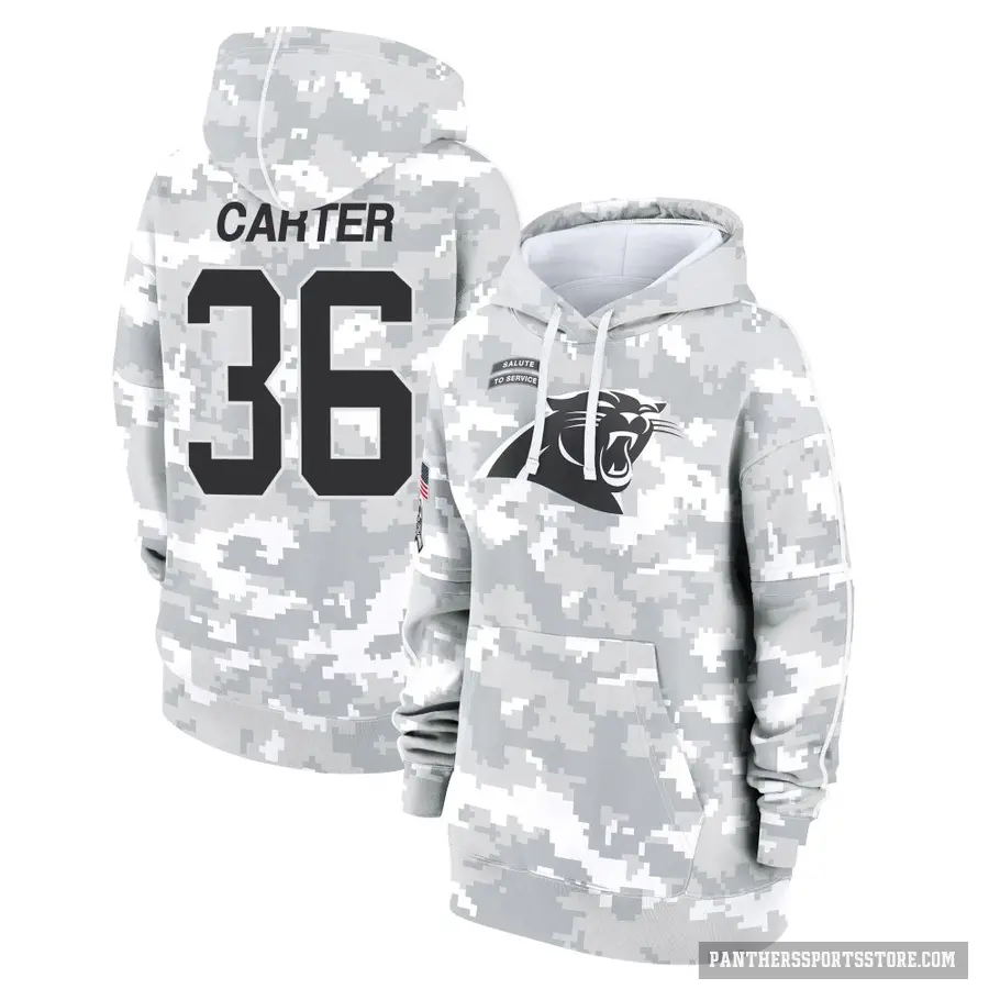 Women's ＃36 Devin Carter Carolina Panthers Arctic Camo 2024 Salute to Service Club Fleece Pullover Hoodie