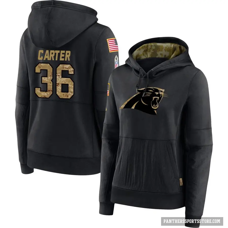 Women's ＃36 Devin Carter Carolina Panthers Black 2020 Salute to Service Sideline Performance Pullover Hoodie