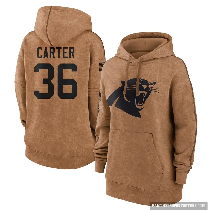 Women's ＃36 Devin Carter Carolina Panthers Brown 2023 Salute To Service Pullover Hoodie