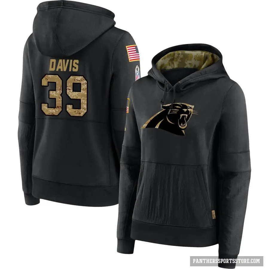 Women's ＃39 Daewood Davis Carolina Panthers Black 2020 Salute to Service Sideline Performance Pullover Hoodie