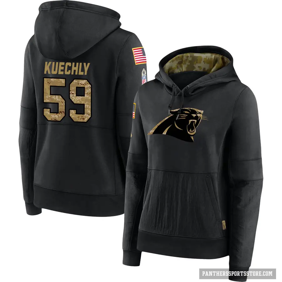 Women's ＃59 Luke Kuechly Carolina Panthers Black 2020 Salute to Service Sideline Performance Pullover Hoodie