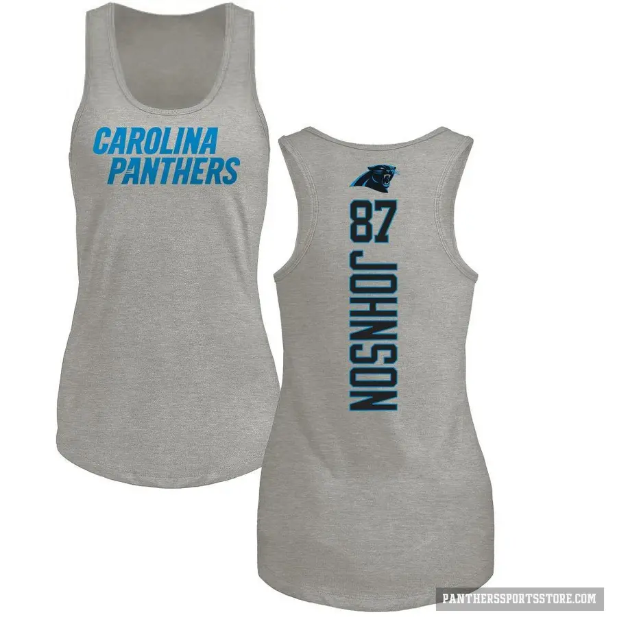 Women's ＃87 Cam Johnson Carolina Panthers Ash Backer Tank Top