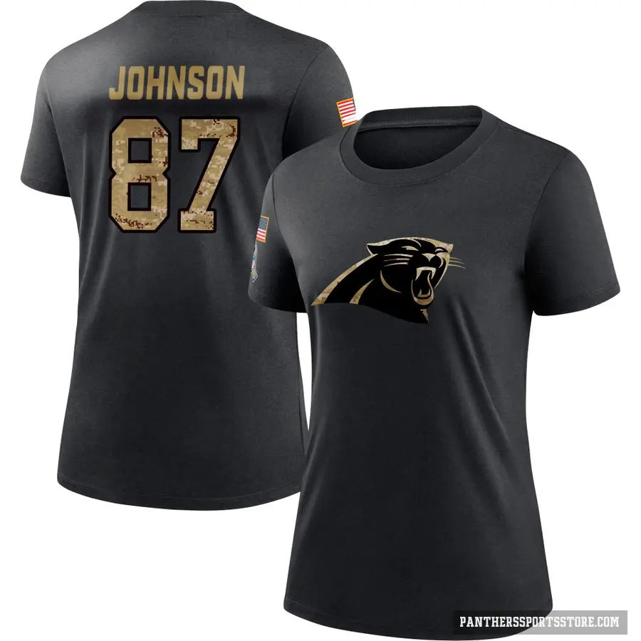 Women's ＃87 Cam Johnson Carolina Panthers Black 2020 Salute To Service Performance T-Shirt