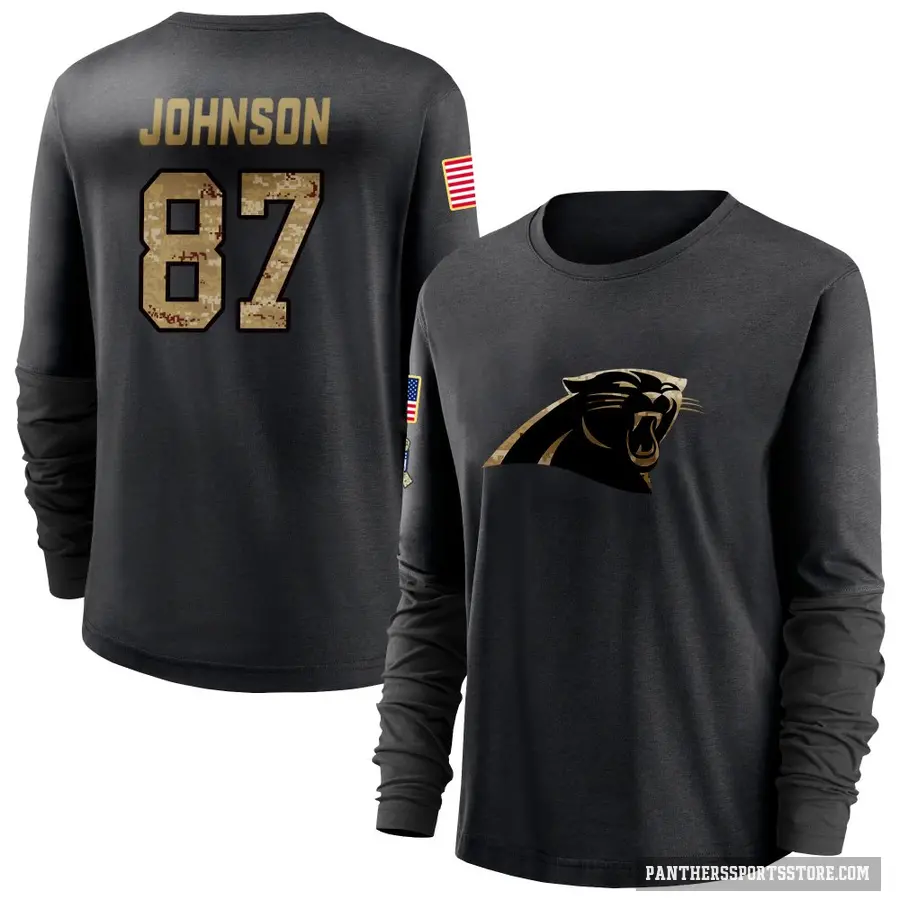 Women's ＃87 Cam Johnson Carolina Panthers Black 2020 Salute To Service Sideline Performance Long Sleeve T-Shirt