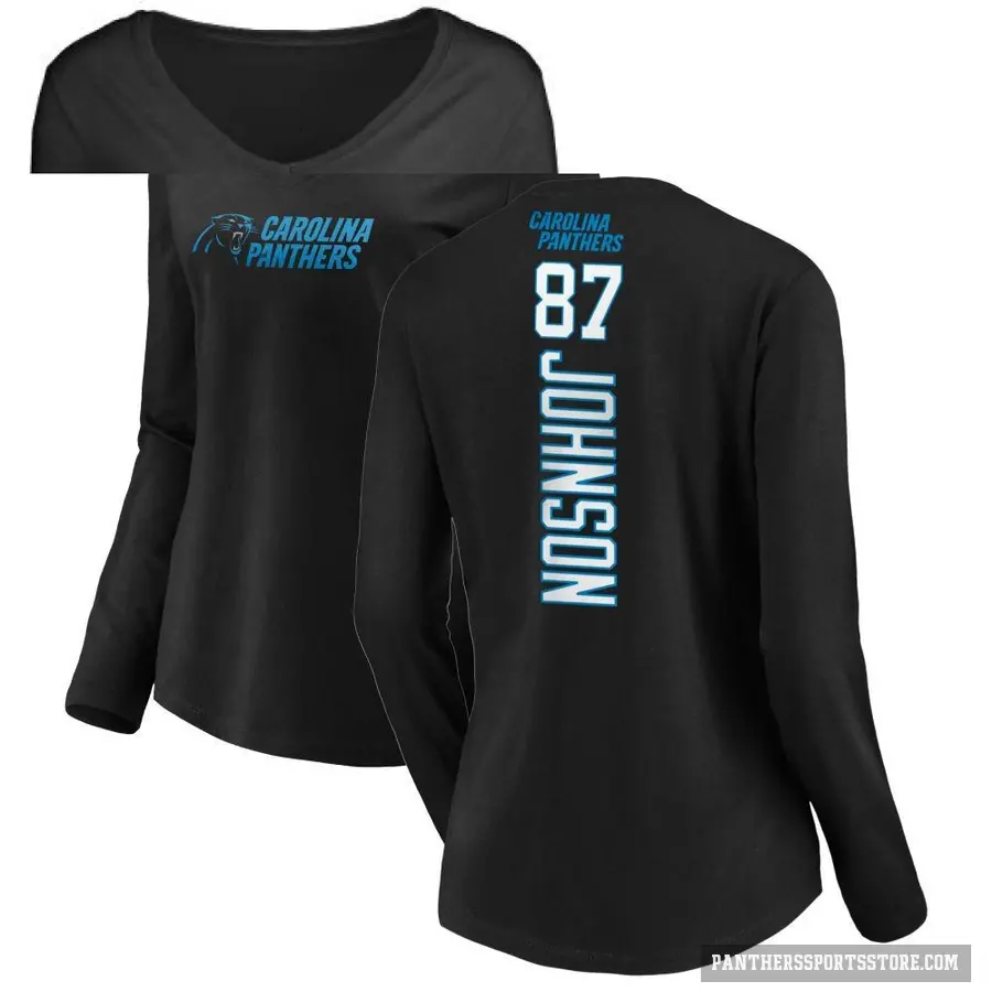 Women's ＃87 Cam Johnson Carolina Panthers Black Backer Slim Fit Long Sleeve T-Shirt