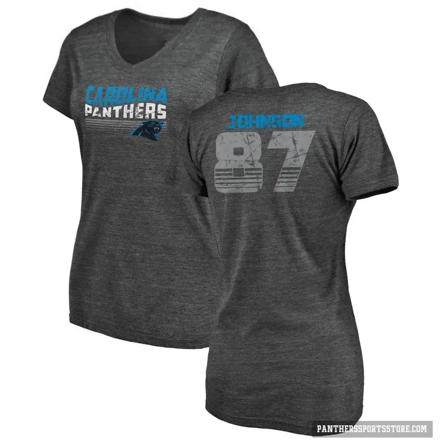 Women's ＃87 Cam Johnson Carolina Panthers Black Retro V-Neck T-Shirt