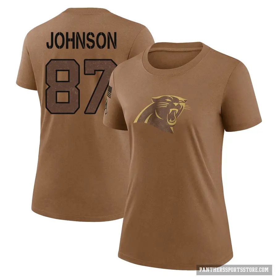 Women's ＃87 Cam Johnson Carolina Panthers Brown 2023 Salute To Service Performance T-Shirt