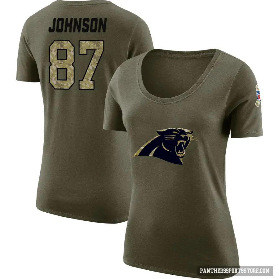 Women's ＃87 Cam Johnson Carolina Panthers Olive Salute to Service Scoop Neck T-Shirt