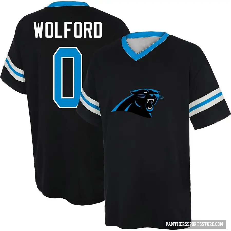 Youth ＃0 John Wolford Carolina Panthers Black Game Day V-Neck T-Shirt