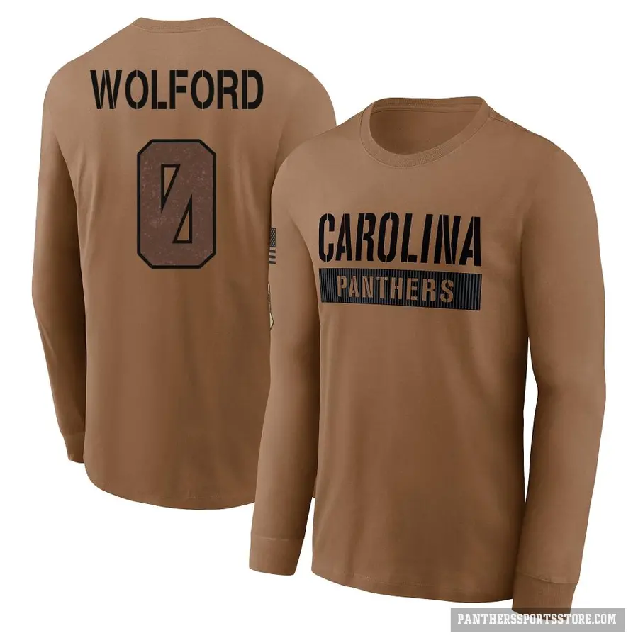 Youth ＃0 John Wolford Carolina Panthers Brown 2023 Salute To Service Long Sleeve T-Shirt