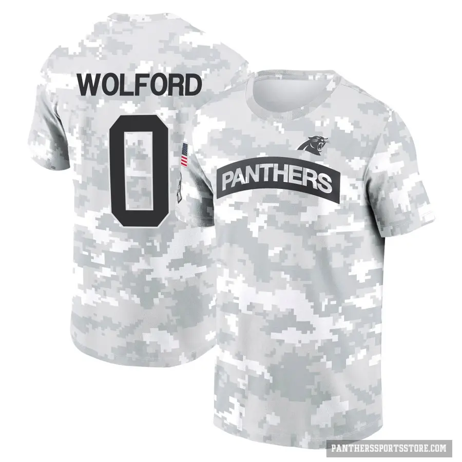 Youth ＃0 John Wolford Carolina Panthers Camo Arctic 2024 Salute to Service Performance T-Shirt