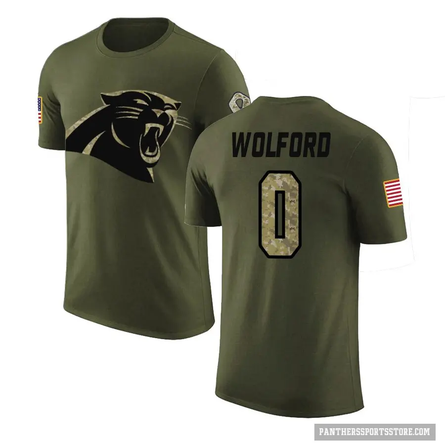 Youth ＃0 John Wolford Carolina Panthers Olive Salute to Service T-Shirt