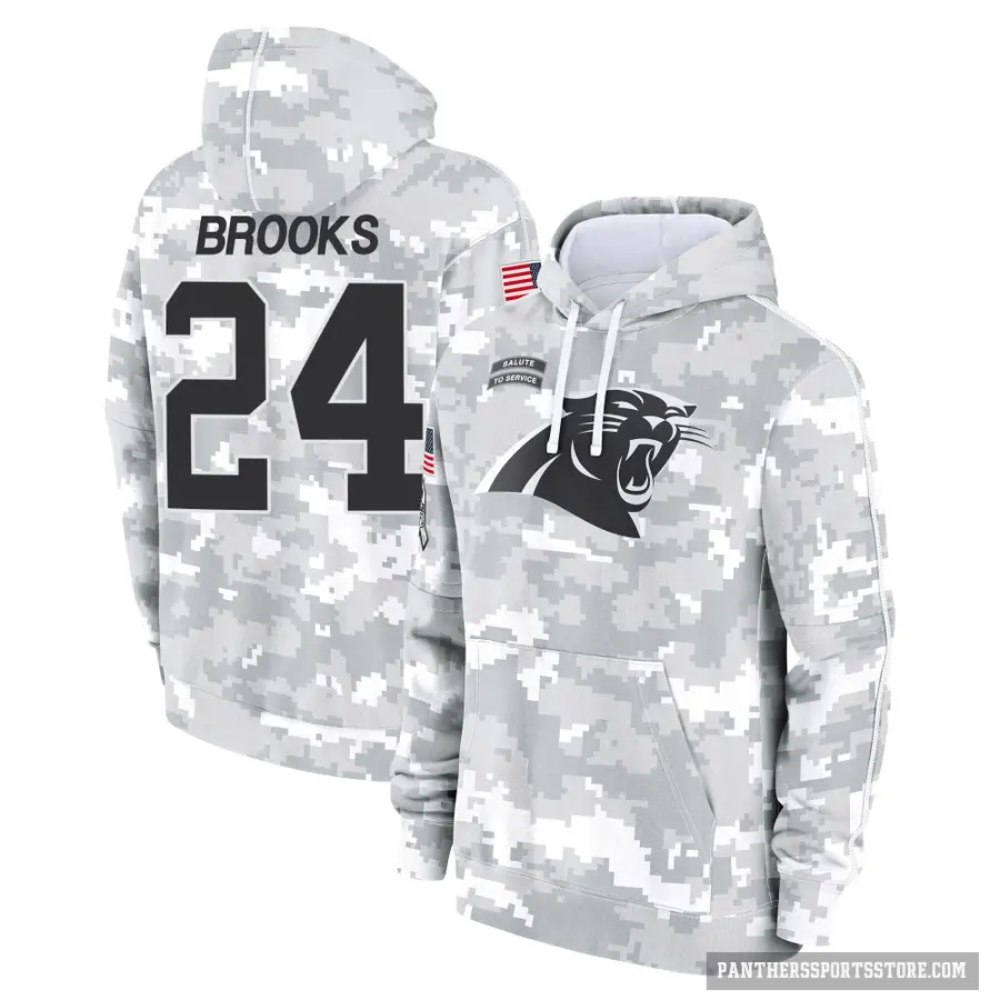 Youth ＃24 Jonathon Brooks Carolina Panthers Arctic Camo 2024 Salute to Service Club Fleece Pullover Hoodie