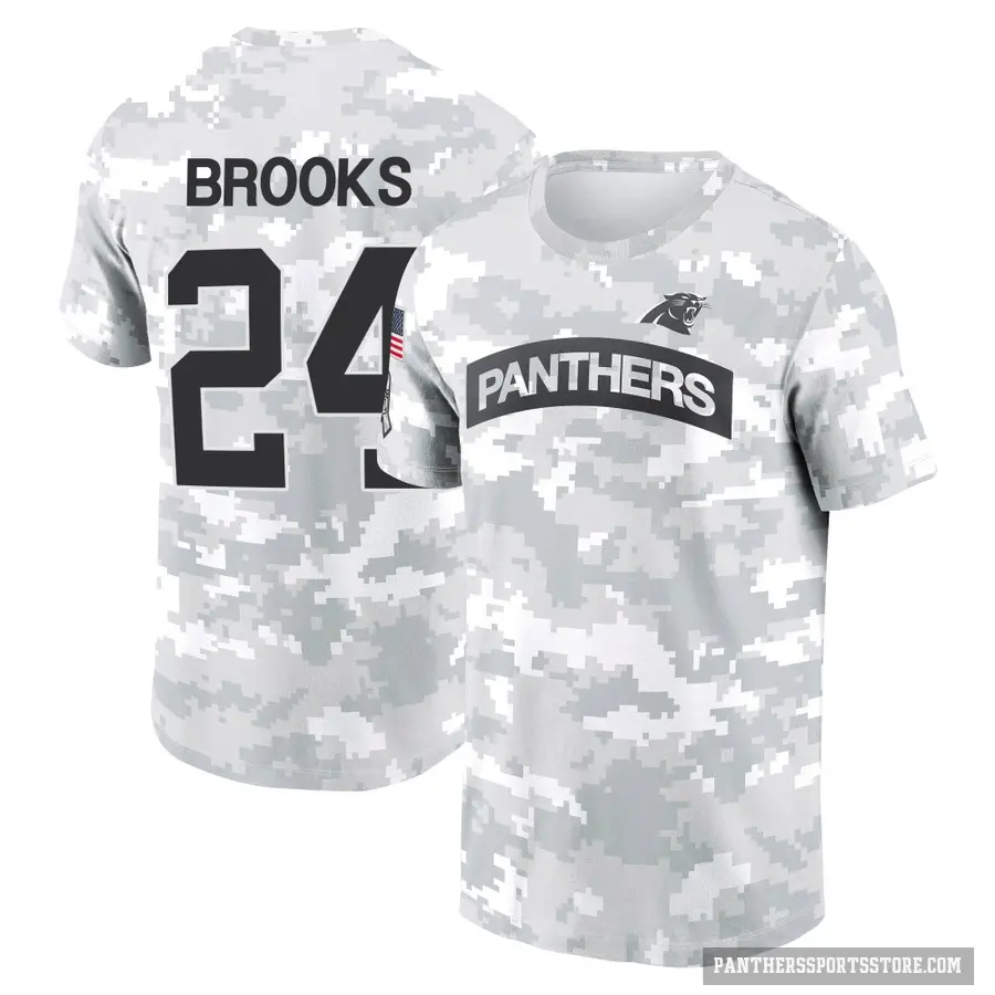 Youth ＃24 Jonathon Brooks Carolina Panthers Camo Arctic 2024 Salute to Service Performance T-Shirt