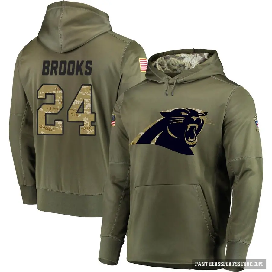 Youth ＃24 Jonathon Brooks Carolina Panthers Olive Salute to Service Pullover Hoodie