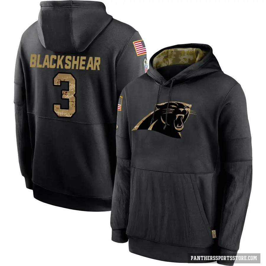 Youth ＃3 Raheem Blackshear Carolina Panthers Black 2020 Salute to Service Sideline Performance Pullover Hoodie