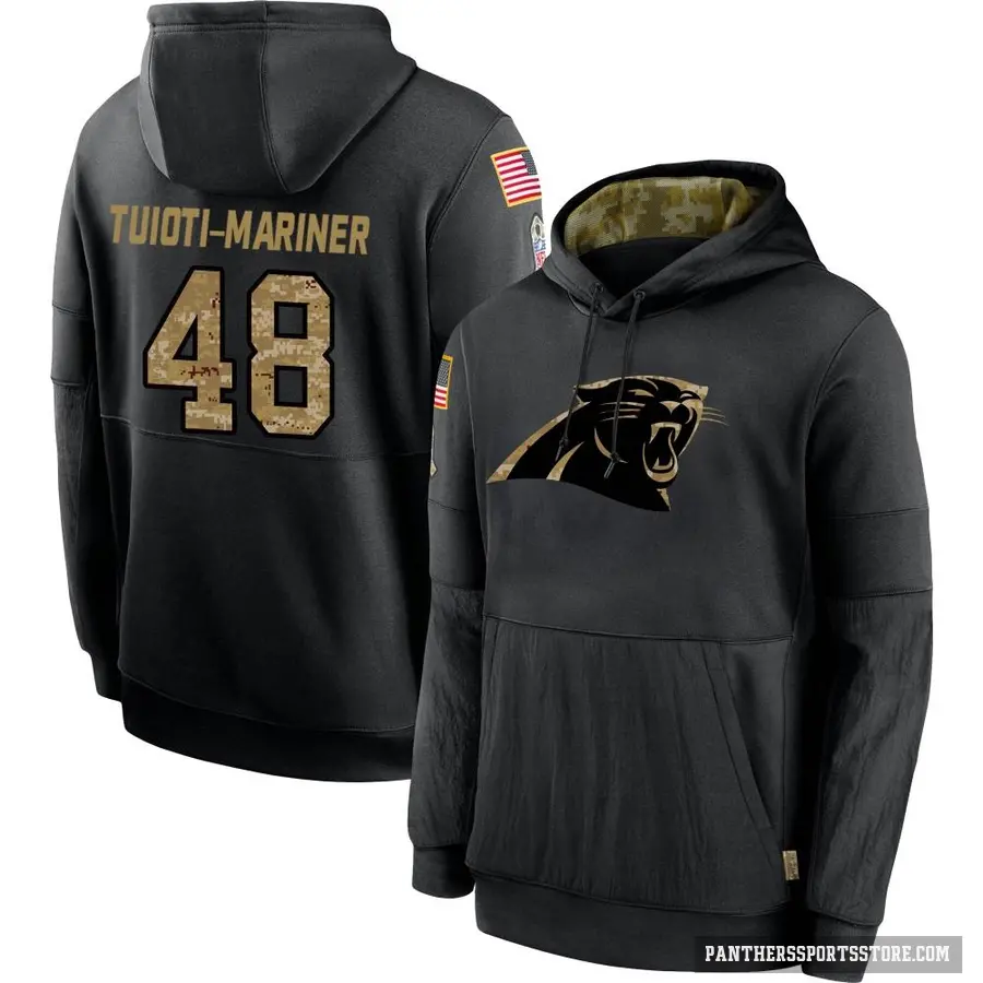 Youth ＃48 Jacob Tuioti-Mariner Carolina Panthers Black 2020 Salute to Service Sideline Performance Pullover Hoodie