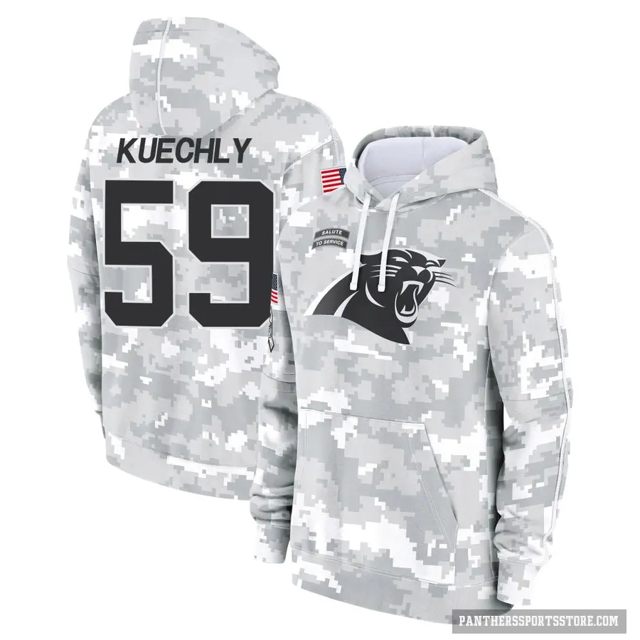 Youth ＃59 Luke Kuechly Carolina Panthers Arctic Camo 2024 Salute to Service Club Fleece Pullover Hoodie