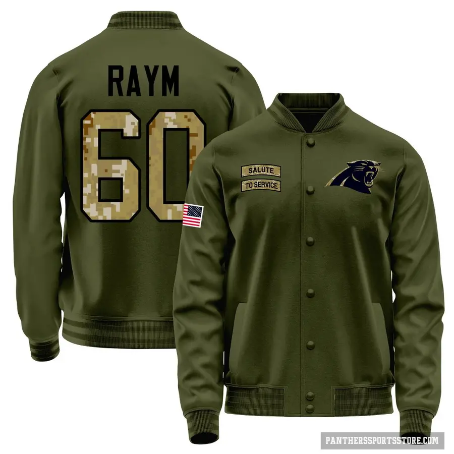 Youth ＃60 Andrew Raym Carolina Panthers Olive Salute to Service Sideline Performance Jacket