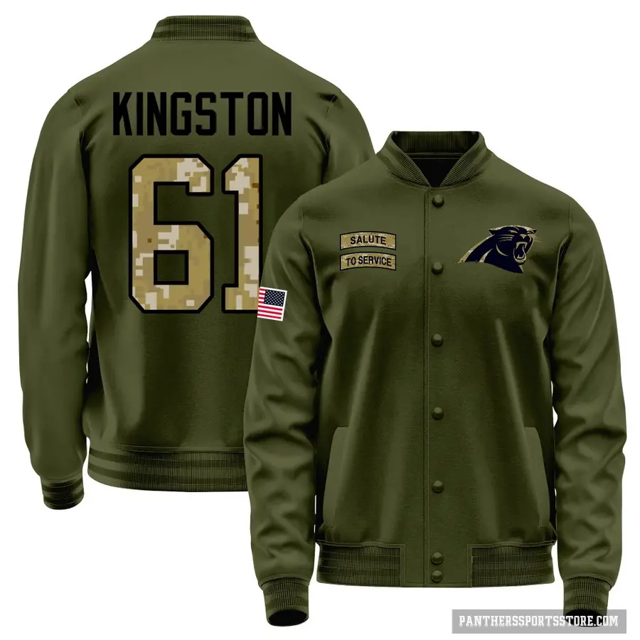 Youth ＃61 Jarrett Kingston Carolina Panthers Olive Salute to Service Sideline Performance Jacket