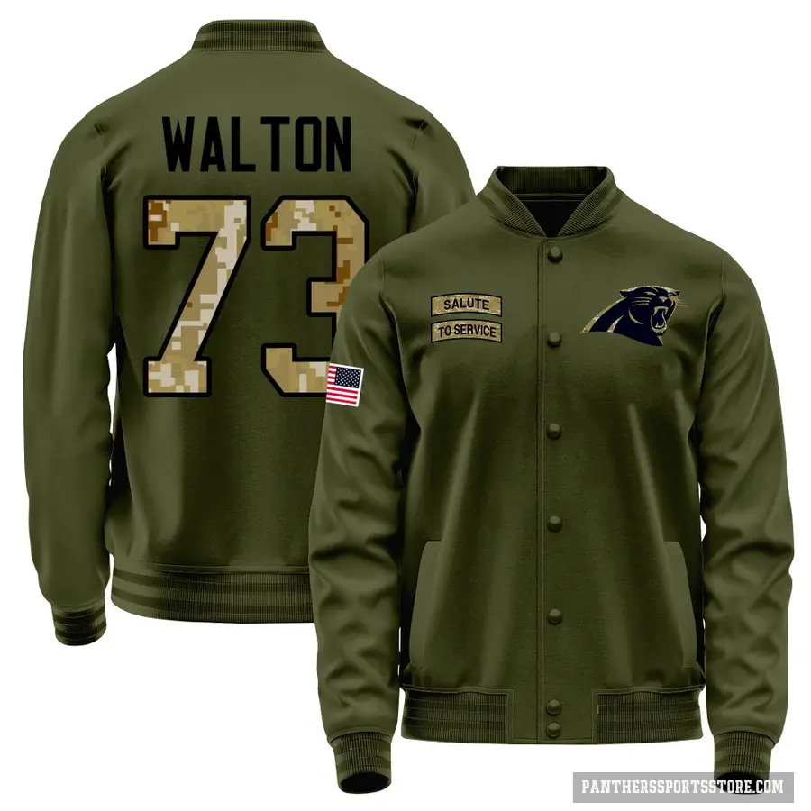 Youth ＃73 Brandon Walton Carolina Panthers Olive Salute to Service Sideline Performance Jacket