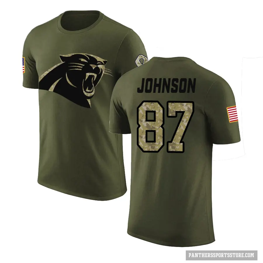 Youth ＃87 Cam Johnson Carolina Panthers Olive Salute to Service T-Shirt