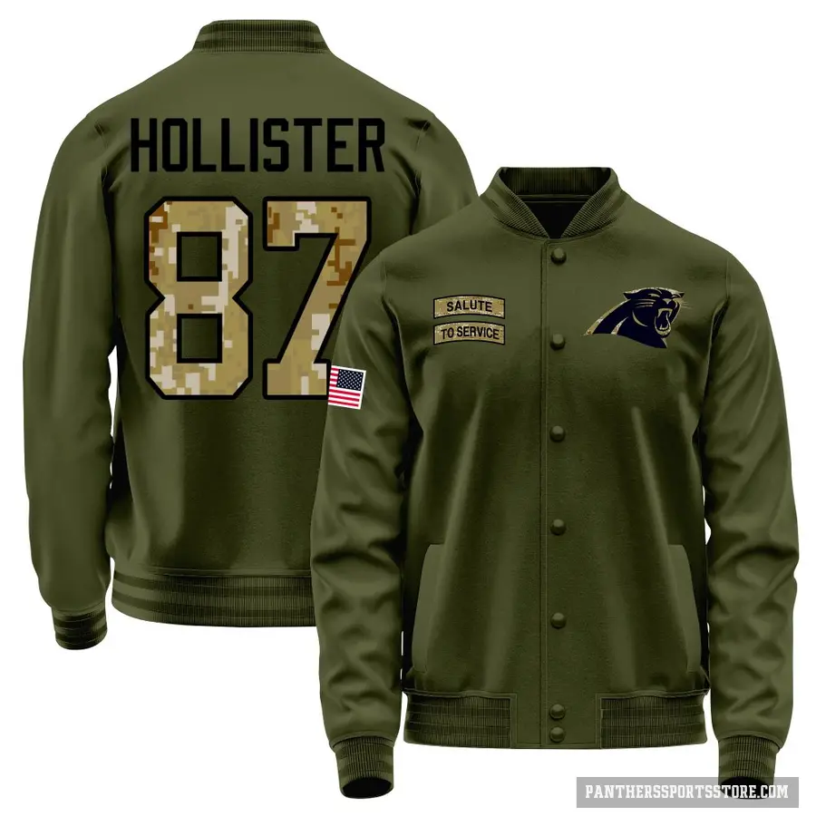 Youth ＃87 Jacob Hollister Carolina Panthers Olive Salute to Service Sideline Performance Jacket